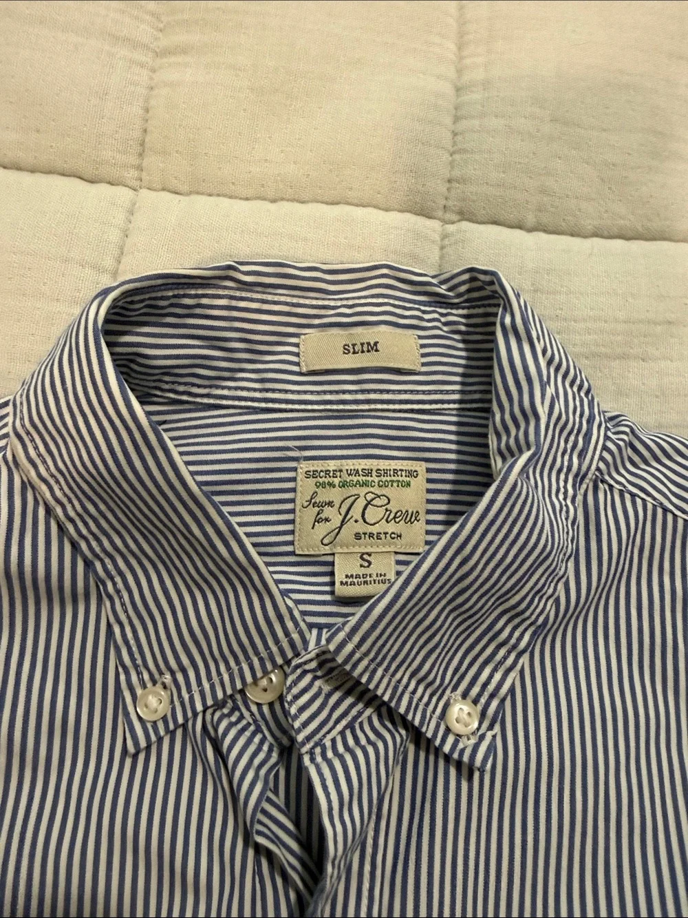 J. Crew Slim Button-Down Navy and White Pinstripe Shirt